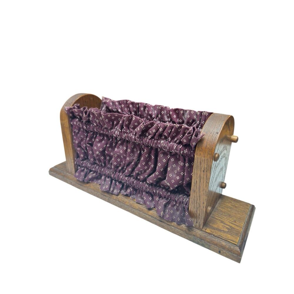 Vintage‎ Wooden Napkin Holder Rustic Farmhouse Fabric Lined Primitive